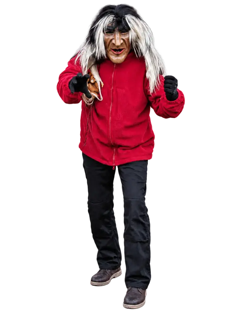 Huzler Male mit Maske und rotem Oberteil