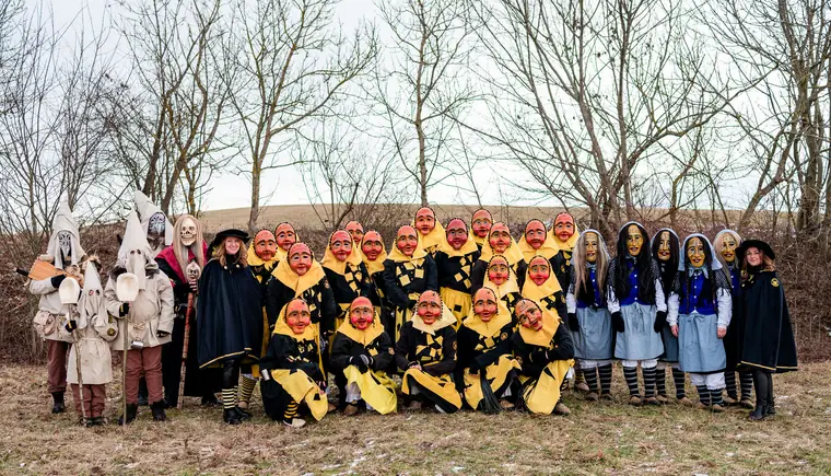 Gruppenbild aller Figuren der Narrenzunft Dornstetten