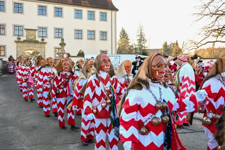 Pelzrutscher in Reihen beim Umzug