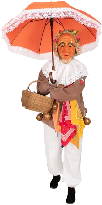 Hansele mit orangem Schirm und Bonbonkorb